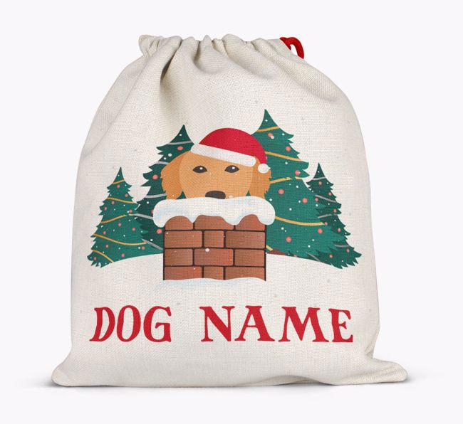 Peeking Dog with Santa Hat: Personalized {breedFullName} Santa Sack 